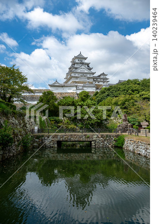 兵庫県/ 青空と緑と白のコントラストが美しい世界遺産秋の「姫路城」 140239464