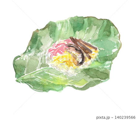 朴葉ずしの水彩イラスト 140239566