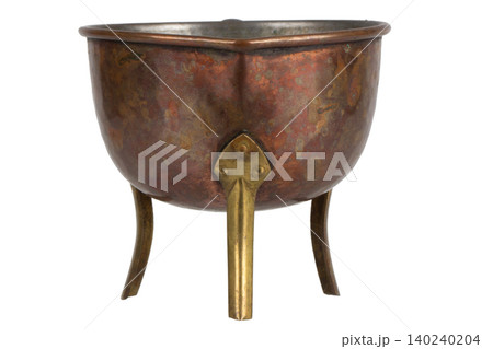 Vintage copper pitcher with tripod base. 140240204