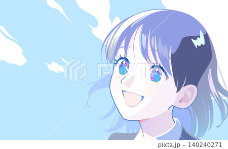 笑顔の女性と青空のコピースペース 140240271