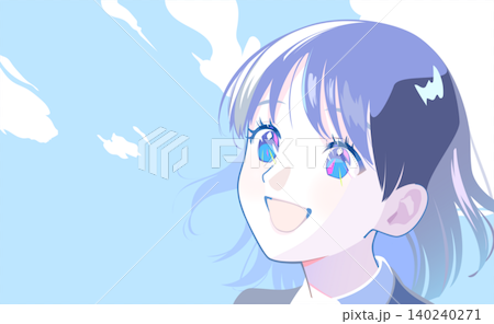 笑顔の女性と青空のコピースペース 140240271