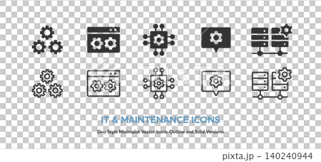 A set of vector icons (line art and colored) for server, browser, infrastructure, speech bubble, and other settings and maintenance purposes. A set of vector icons (line art and colored) for server, browser, infrastructure, speech bubble, and other settings and maintenance purposes. 140240944