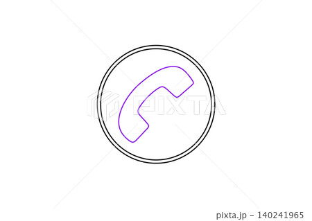 Minimal Purple Phone Icon In Circular Outline Communication, Call, Contact And Customer Support Symbol 140241965