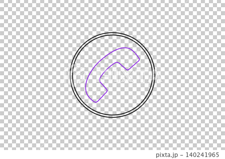 Minimal Purple Phone Icon In Circular Outline Communication, Call, Contact And Customer Support Symbol 140241965