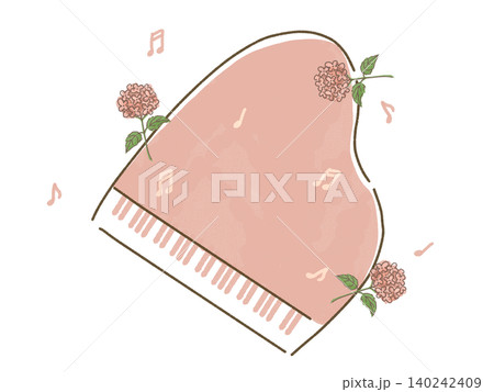 紫陽花と音符とピアノのイラスト 紫陽花と音符とピアノのイラスト 140242409