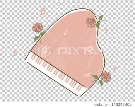 紫陽花と音符とピアノのイラスト 紫陽花と音符とピアノのイラスト 140242409