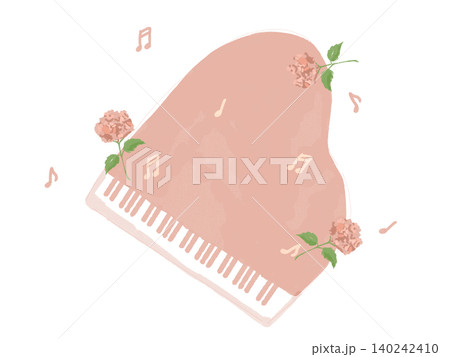 紫陽花と音符とピアノのイラスト 紫陽花と音符とピアノのイラスト 140242410