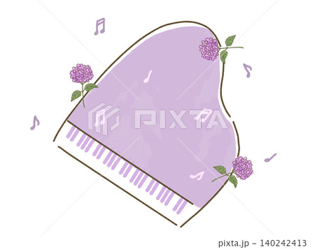 紫陽花と音符とピアノのイラスト 140242413