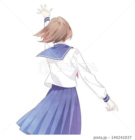 頭上に向けて手を伸ばす女子学生の後ろ姿イラスト 頭上に向けて手を伸ばす女子学生の後ろ姿イラスト 140242837