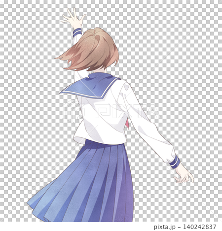 An illustration of a female student's back as she reaches her hand upwards. An illustration of a female student's back as she reaches her hand upwards. 140242837