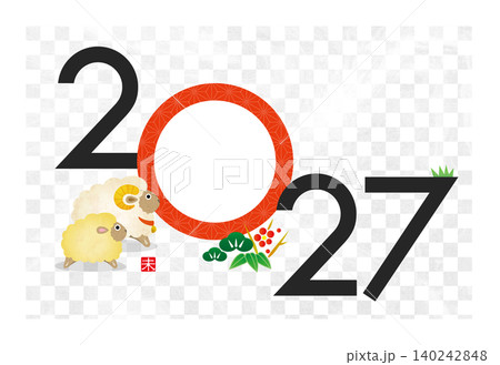 2027年賀 未年親子のフォトフレーム年賀状 2027年賀 未年親子のフォトフレーム年賀状 140242848