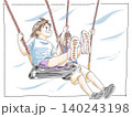 ブランコで遊ぶ兄妹　色付き 140243198