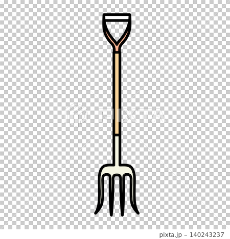 Illustration material: Illustration of a pitchfork, a farming tool used to carry straw and soil. Illustration material: Illustration of a pitchfork, a farming tool used to carry straw and soil. 140243237