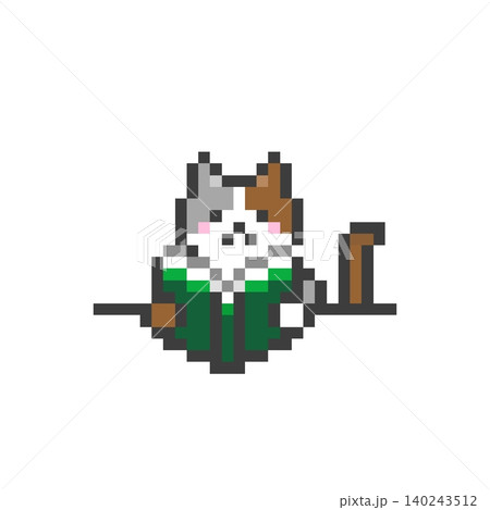 ドット絵の机で本を読む三毛猫 ドット絵の机で本を読む三毛猫 140243512