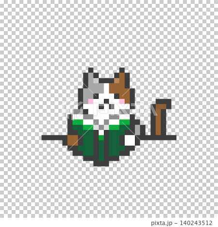 ドット絵の机で本を読む三毛猫 ドット絵の机で本を読む三毛猫 140243512