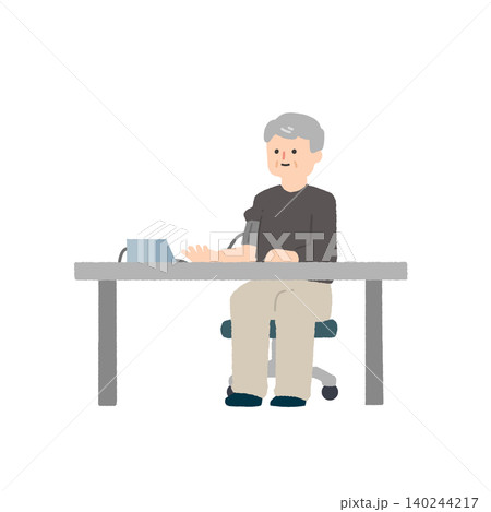 血圧を測定する高齢男性のイラスト 血圧を測定する高齢男性のイラスト 140244217