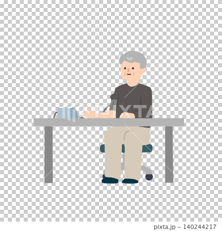 血圧を測定する高齢男性のイラスト 血圧を測定する高齢男性のイラスト 140244217