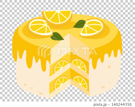lemon cake illustration with layers and icing, slice showing inside with fresh lemon and leaves, perfect dessert, bakery treat, sweet summer pastry, homemade style food art lemon cake illustration with layers and icing, slice showing inside with fresh lemon and leaves, perfect dessert, bakery treat, sweet summer pastry, homemade style food art 140244350