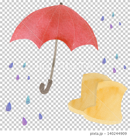 水彩の雨の日のカラフルな傘と長靴のセット 水彩の雨の日のカラフルな傘と長靴のセット 140244909
