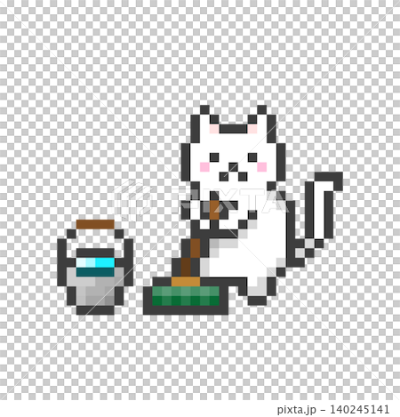 White cat cleaning in pixel art White cat cleaning in pixel art 140245141