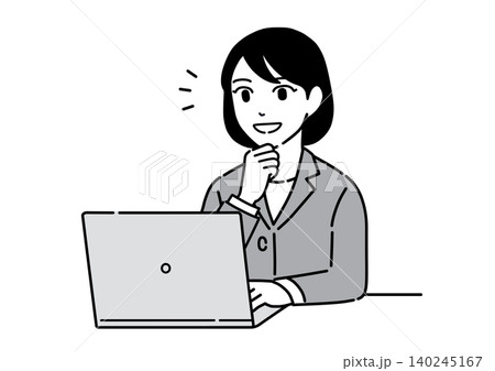 パソコンの前で手を顎に当てて思いつくスーツ姿の若い女性 会社員 パソコンの前で手を顎に当てて思いつくスーツ姿の若い女性 会社員 140245167