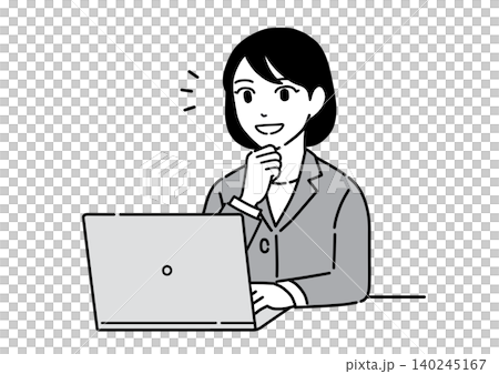 パソコンの前で手を顎に当てて思いつくスーツ姿の若い女性 会社員 パソコンの前で手を顎に当てて思いつくスーツ姿の若い女性 会社員 140245167