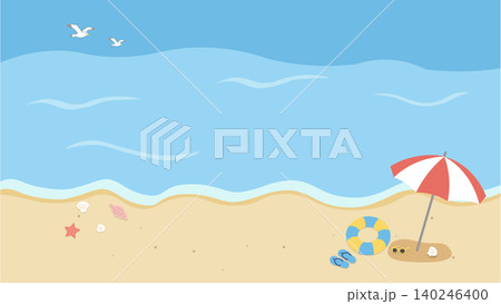 夏のバナー 海の背景イラスト 夏素材 ビーチ、浮き輪、浜辺 ビーチサンダル、 夏のバナー 海の背景イラスト 夏素材 ビーチ、浮き輪、浜辺 ビーチサンダル、 140246400