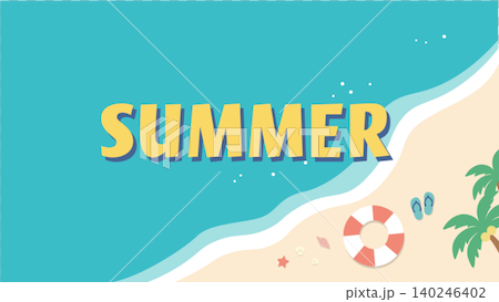 夏のバナー 海の背景イラスト 夏素材 ビーチ、浮き輪、浜辺 ビーチサンダル、 夏のバナー 海の背景イラスト 夏素材 ビーチ、浮き輪、浜辺 ビーチサンダル、 140246402