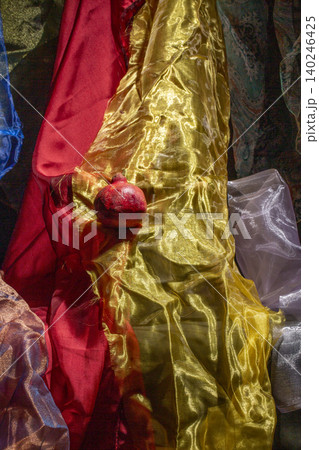 Abstract background made of colored fabric scraps 140246425