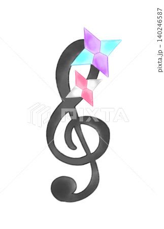 折り紙で作った手裏剣の付いた音符 折り紙で作った手裏剣の付いた音符 140246587