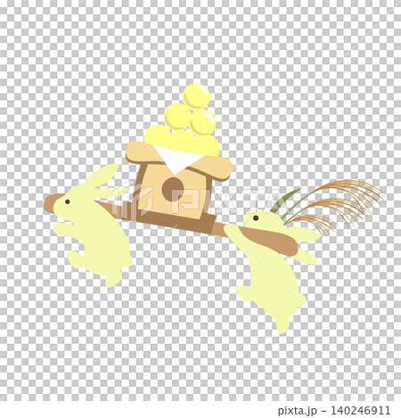 お月見団子をお神輿のように担ぐうさぎのイラスト 140246911