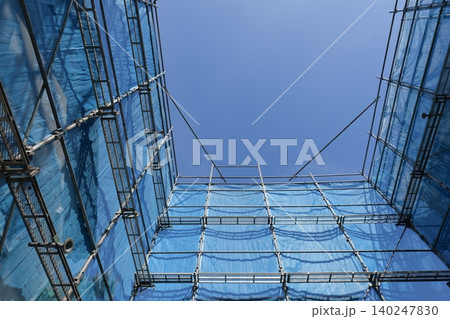 Japanese Construction Scaffolding with Safety Netting 140247830