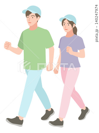 ウォーキングをする若い男女 ウォーキングをする若い男女 140247974