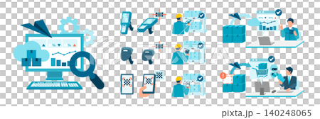 An illustration of a man performing inventory counting and automated ordering using the latest inventory management system and workflow that utilizes AI and cloud technology. An illustration of a man performing inventory counting and automated ordering using the latest inventory management system and workflow that utilizes AI and cloud technology. 140248065
