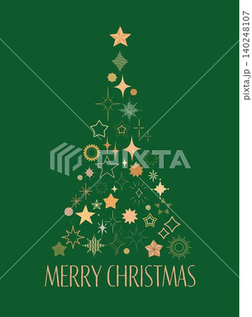 星のモチーフで描いたクリスマスツリーのクリスマスカード 星のモチーフで描いたクリスマスツリーのクリスマスカード 140248107