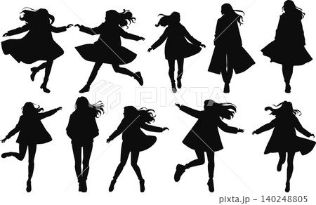 秋服を着た女性がポーズをとっているイラスト 秋服を着た女性がポーズをとっているイラスト 140248805