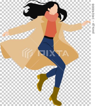 An illustration of a woman in autumn clothes striking a pose. An illustration of a woman in autumn clothes striking a pose. 140248808