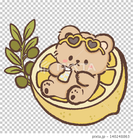 Adorable Teddy Bear Relaxing On Lemon Slice Float Wearing Heart Sunglasses Drinking Lemonade Mediterranean Summer Vacation Cute Kawaii Character Illustration Adorable Teddy Bear Relaxing On Lemon Slice Float Wearing Heart Sunglasses Drinking Lemonade Mediterranean Summer Vacation Cute Kawaii Character Illustration 140248863