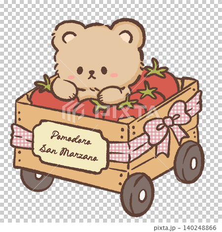 Adorable Teddy Bear Riding Wooden Cart Filled With San Marzano Tomatoes Italian Farmer Market Harvest Mediterranean Food Character Illustration Adorable Teddy Bear Riding Wooden Cart Filled With San Marzano Tomatoes Italian Farmer Market Harvest Mediterranean Food Character Illustration 140248866
