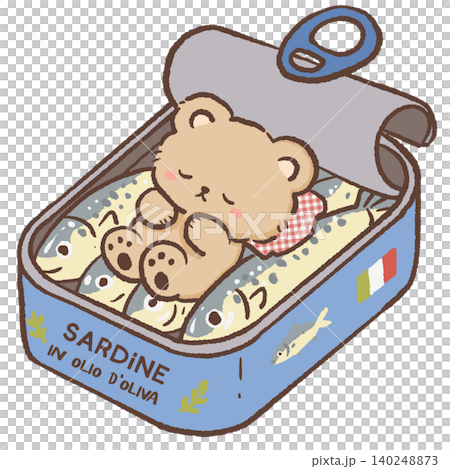 Adorable Sleeping Teddy Bear Resting Inside Sardine Tin Can Filled With Fish In Olive Oil Italian Coastal Food Theme Cute Kawaii Animal Character Illustration Adorable Sleeping Teddy Bear Resting Inside Sardine Tin Can Filled With Fish In Olive Oil Italian Coastal Food Theme Cute Kawaii Animal Character Illustration 140248873