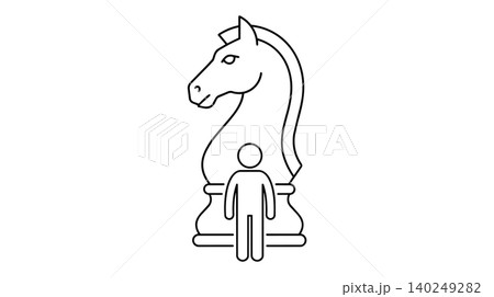 Business strategy, career tactics and chess knight concept line icon 140249282