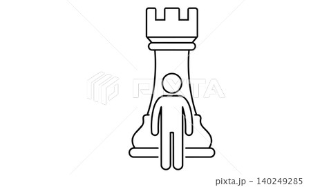 Business security, firm foundation and chess rook defense strategy concept line icon 140249285