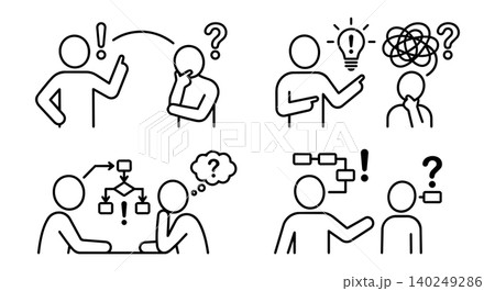 People explaining problem solving, training and workflow process line icon set 140249286