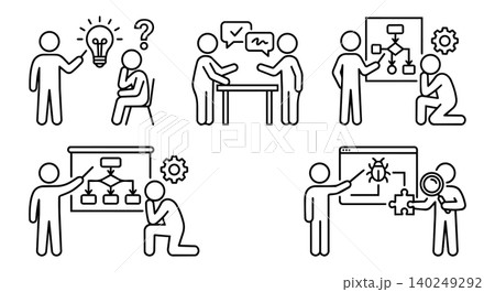 Business workflow, debugging solution and logic training line icon set 140249292