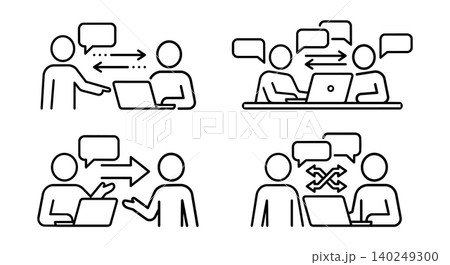 Business teamwork, people communication and laptop training line icon set Business teamwork, people communication and laptop training line icon set 140249300