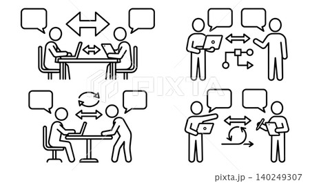 Agile project management, business team communication and blank speech bubble template line icon set Agile project management, business team communication and blank speech bubble template line icon set 140249307