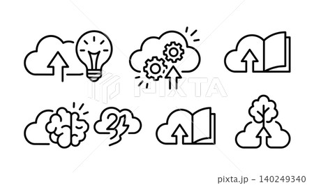 Cloud computing technology, artificial intelligence and data storage line icon set 140249340