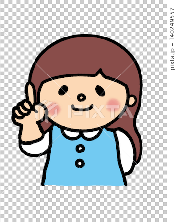 指差しするOL風ゆるかわイラスト、お知らせ、案内、素材 140249557