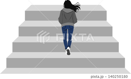 階段を上る女性の後ろ姿のイラスト 140250180
