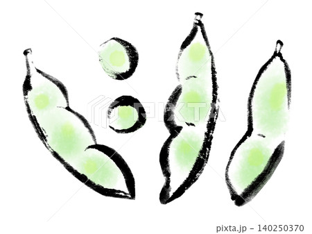 挿絵イラスト 墨絵 水墨画 枝豆 挿絵イラスト 墨絵 水墨画 枝豆 140250370